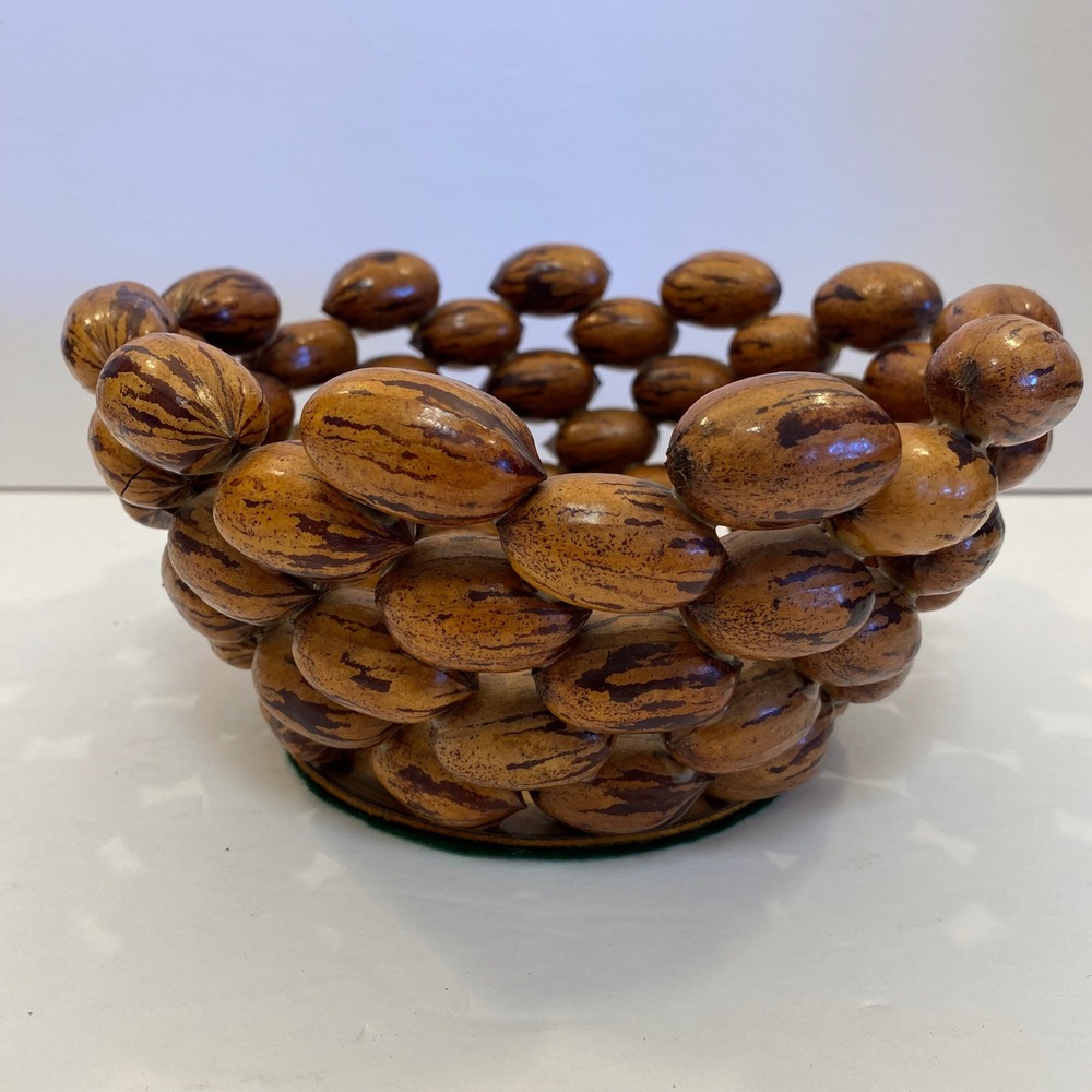 Vintage Texas Hill Country Pecan Nut Bowl Handcrafted Rustic Decor 8.5"